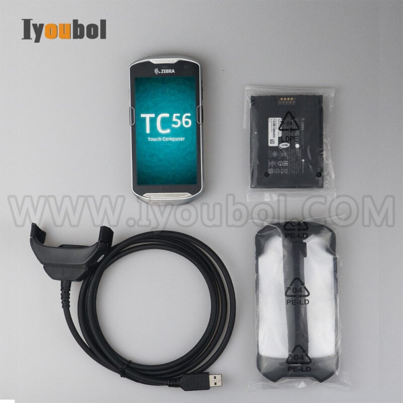 Zebra TC56 (TC56DJ-1PAZU4P-CN) and Protective shell Fully Refurbished with Battery and USB Cable (CBL-TC51-USB1-01)