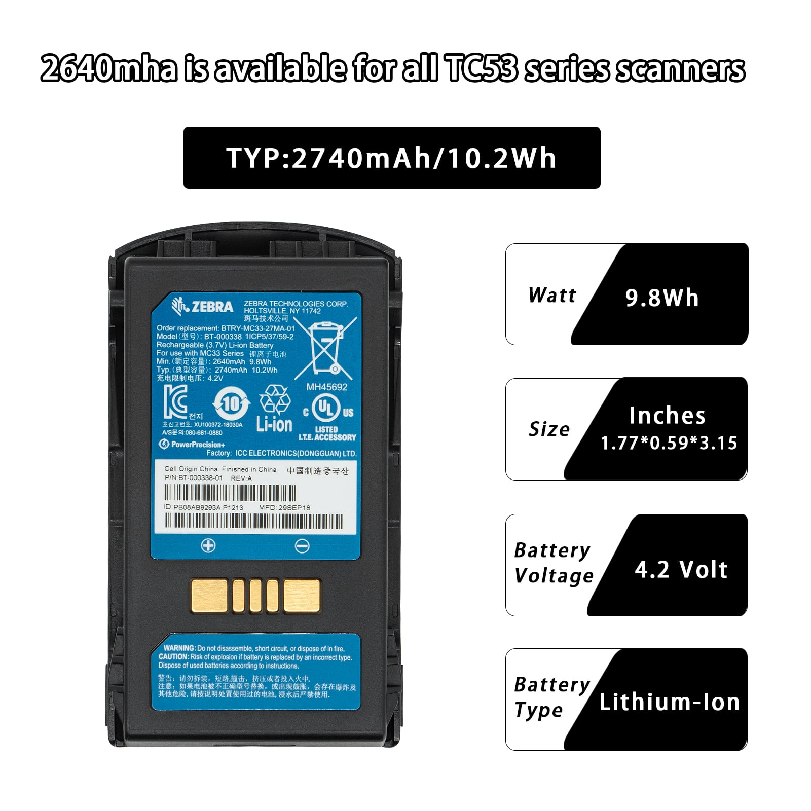Battery Replacement for Zebra MC330K-G,MC330K-R,MC330K-S (2740 mAh) - Image 8